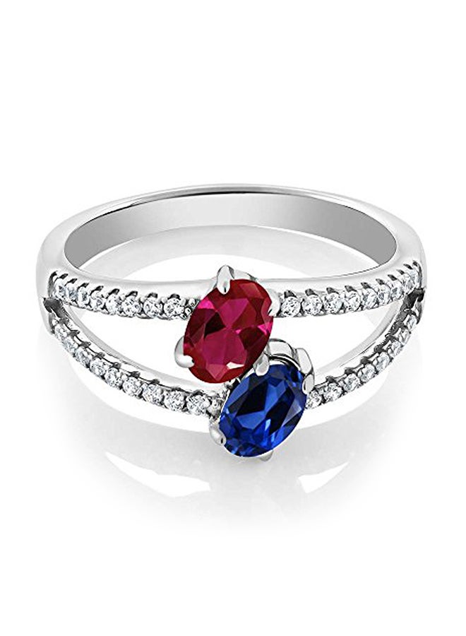 GEM STONE KING 1.41 Ct Created Ruby Blue Simulated Sapphire Two Stone 925 Sterling Silver Ring - Image 2