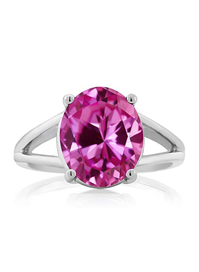 GEM STONE KING 925 Sterling Silver Pink Created Sapphire Women's Ring 6.00 Ct Oval  - Image 2