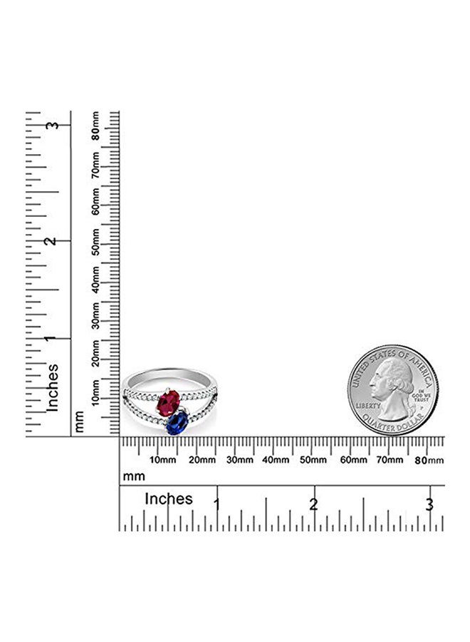 GEM STONE KING 1.41 Ct Created Ruby Blue Simulated Sapphire Two Stone 925 Sterling Silver Ring - Image 3