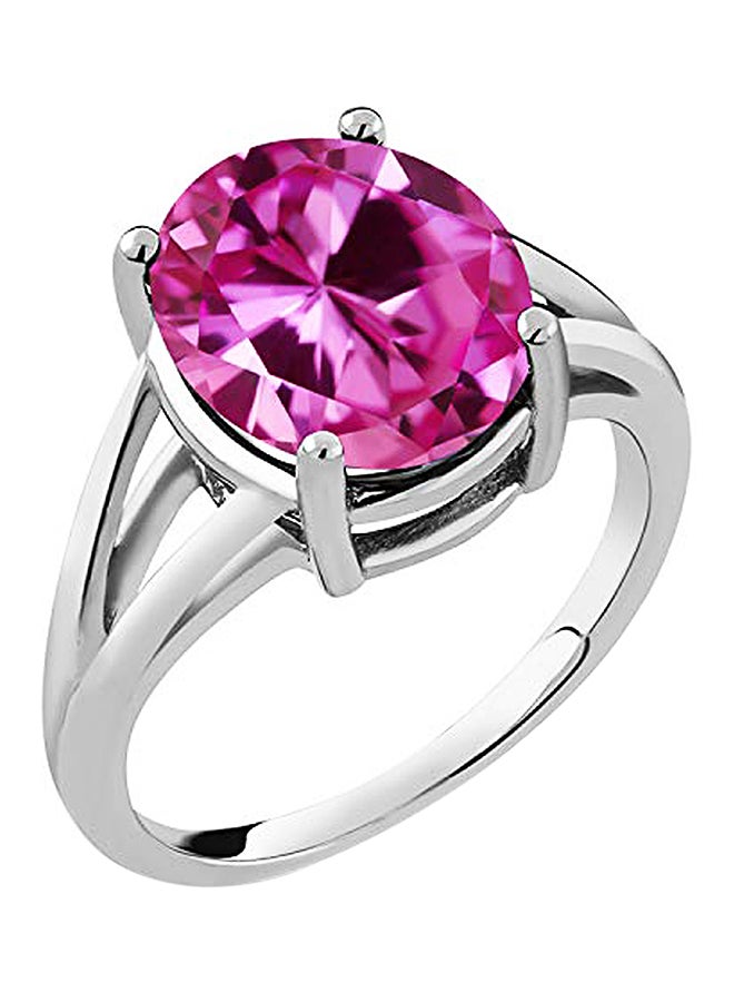 GEM STONE KING 925 Sterling Silver Pink Created Sapphire Women's Ring 6.00 Ct Oval  - Image 1
