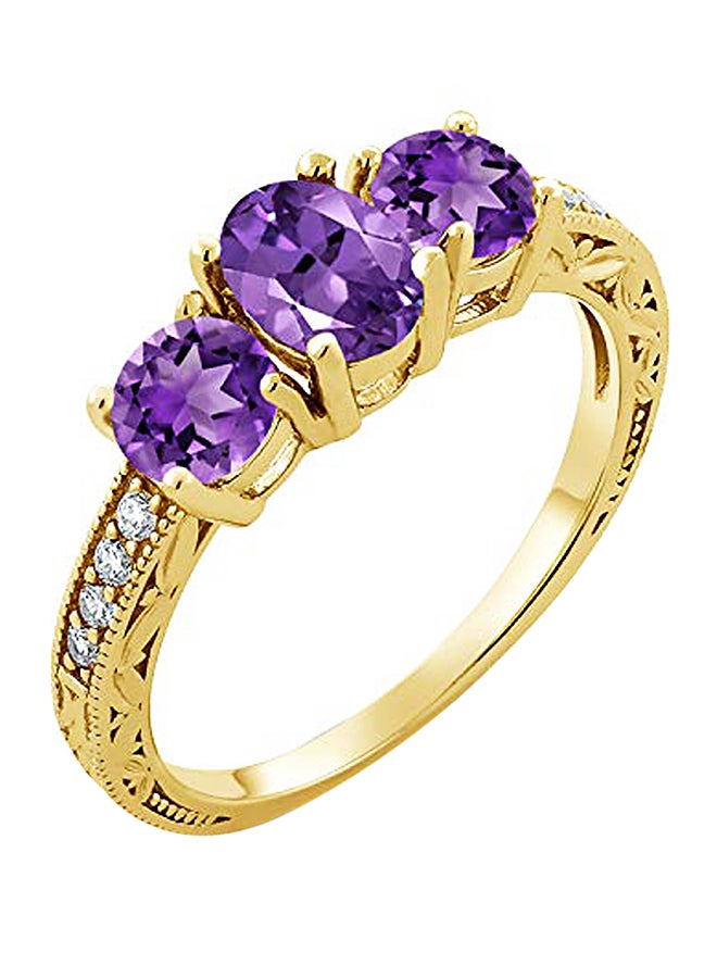 GEM STONE KING 18K Yellow Gold Plated Silver Purple Amethyst Women's Ring 1.77 Ct Oval Gemstone Birthstone  - Image 1