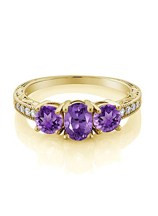 GEM STONE KING 18K Yellow Gold Plated Silver Purple Amethyst Women's Ring 1.77 Ct Oval Gemstone Birthstone  - Image 2