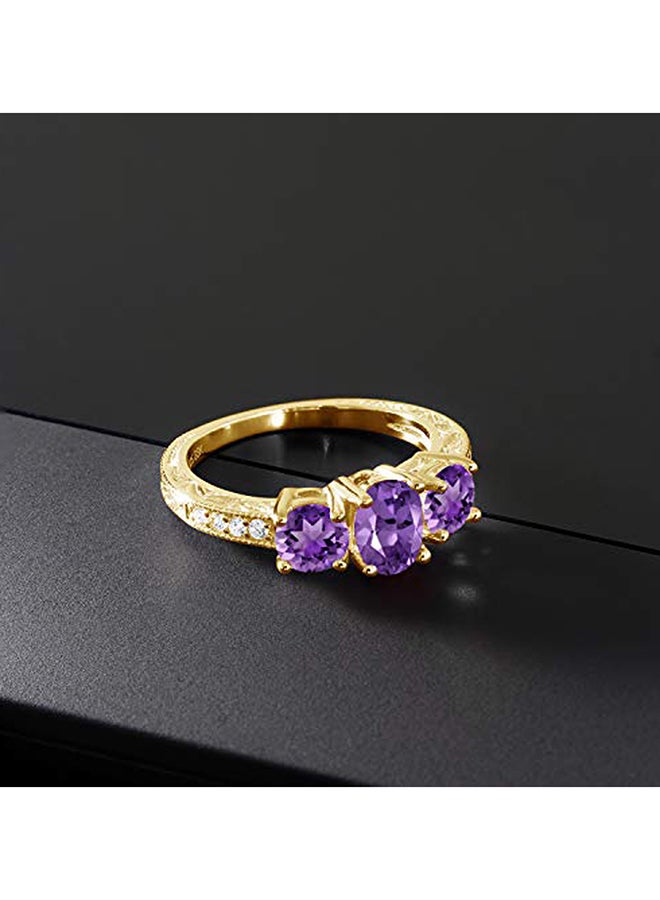GEM STONE KING 18K Yellow Gold Plated Silver Purple Amethyst Women's Ring 1.77 Ct Oval Gemstone Birthstone  - Image 3