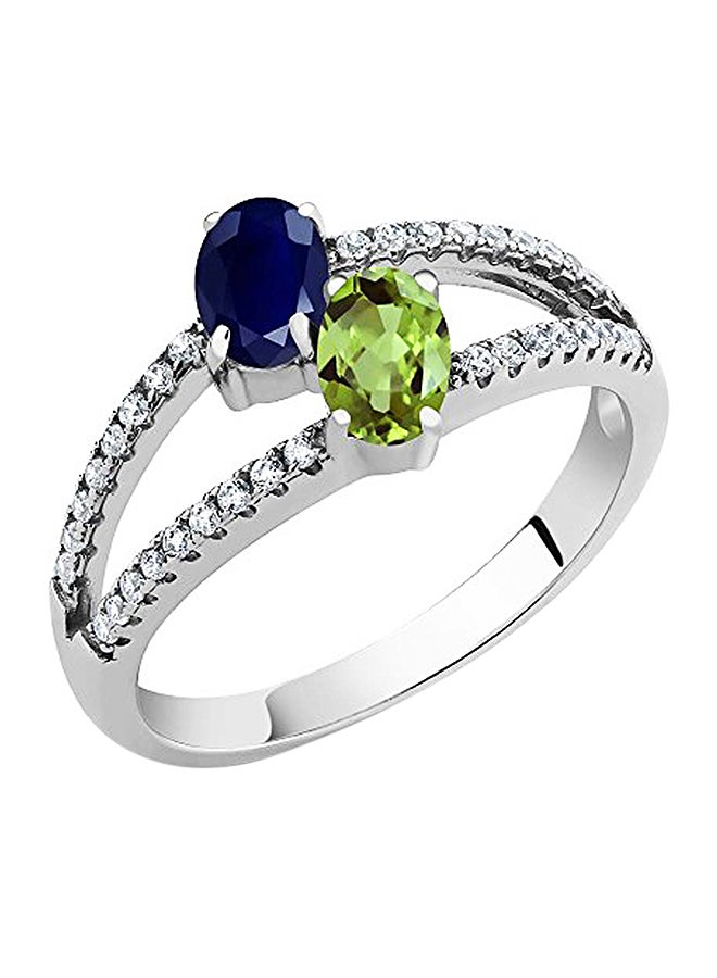 جم ستون كينج خاتم من الفضة الإسترليني عيار 925 مرصع بالياقوت الأزرق والزبرجد الأخضر بتصميم بيضاوي بوزن 1.46 قيراط - Image 1