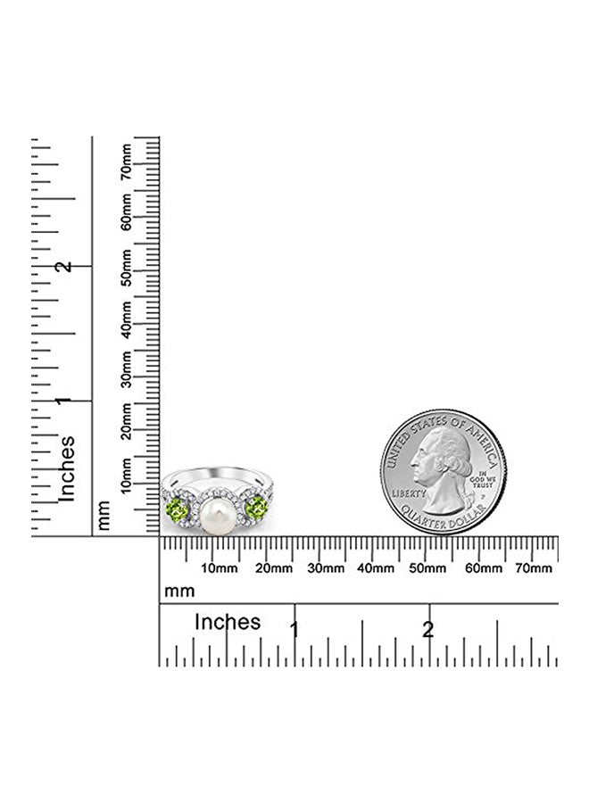 GEM STONE KING 925 Sterling Silver Cultured Freshwater Pearl and Green Peridot Women's Ring 1.40 Ct Round  - Image 3