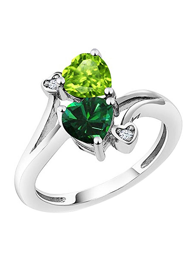 GEM STONE KING 925 Sterling Silver Green Peridot and Green Simulated Emerald Ring 1.54 Ctw Heart Shape  - Image 1