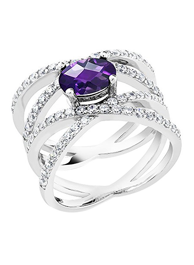 جم ستون كينج خاتم من الفضة الإسترليني عيار 925 مرصع بحجر الجمشت عيار 1.93 قيراط بتصميم بيضاوي للنساء، لون أرجواني - Image 1