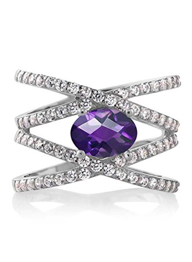 جم ستون كينج خاتم من الفضة الإسترليني عيار 925 مرصع بحجر الجمشت عيار 1.93 قيراط بتصميم بيضاوي للنساء، لون أرجواني - Image 2