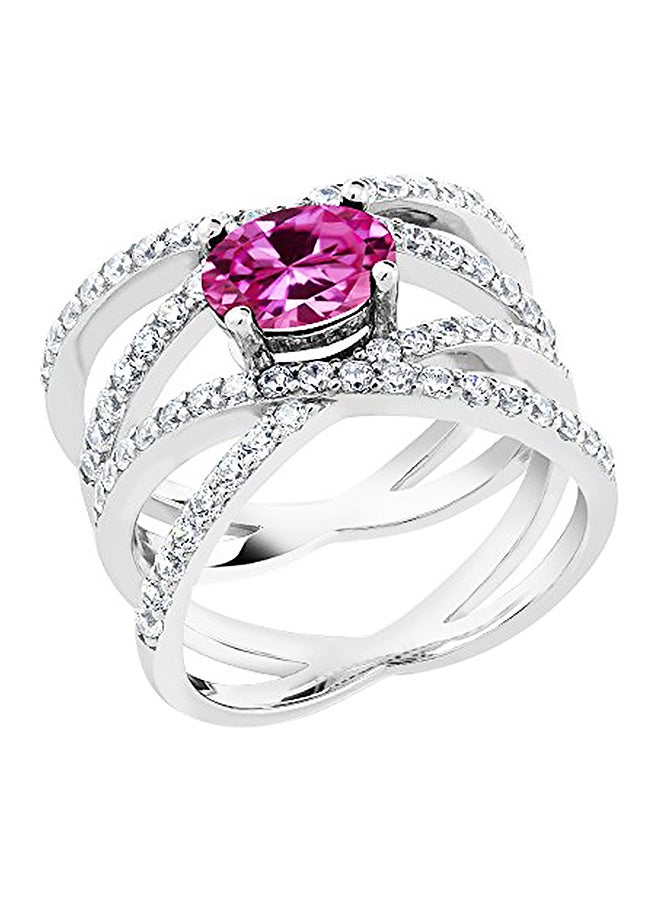 جم ستون كينج خاتم من الفضة الإسترليني عيار 925 مرصع بالياقوت الصناعي وردي اللون وبيضاوي الشكل عيار 2.58 قيراط بتصميم متقاطع - Image 1