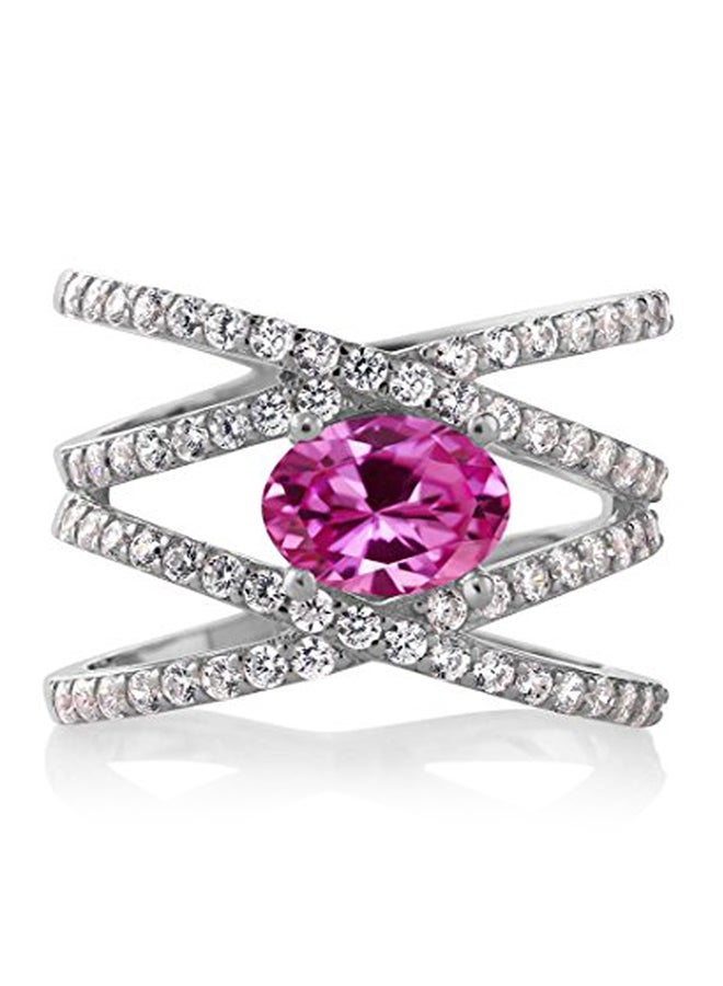 جم ستون كينج خاتم من الفضة الإسترليني عيار 925 مرصع بالياقوت الصناعي وردي اللون وبيضاوي الشكل عيار 2.58 قيراط بتصميم متقاطع - Image 2