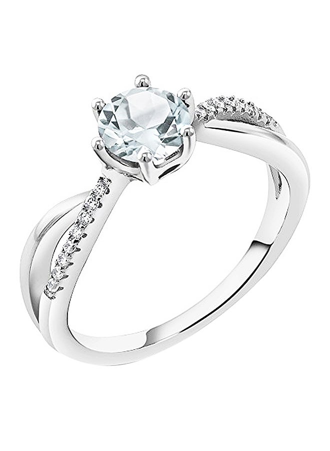 جم ستون كينج خاتم من الفضة الإسترليني عيار 925 مرصع بحجر الزمرد الأزرق السماوي بتصميم دائري بوزن 0.94 قيراط للنساء - Image 1