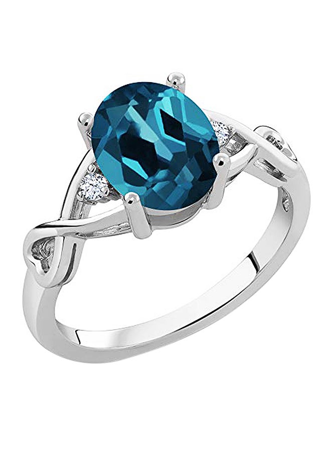 جم ستون كينج خاتم نسائي من الفضة الإسترليني عيار 925 ومرصع بحجر توباز لندن الأزرق الكريم بيضاوي الشكل وبوزن 1.89 قيراط - Image 1