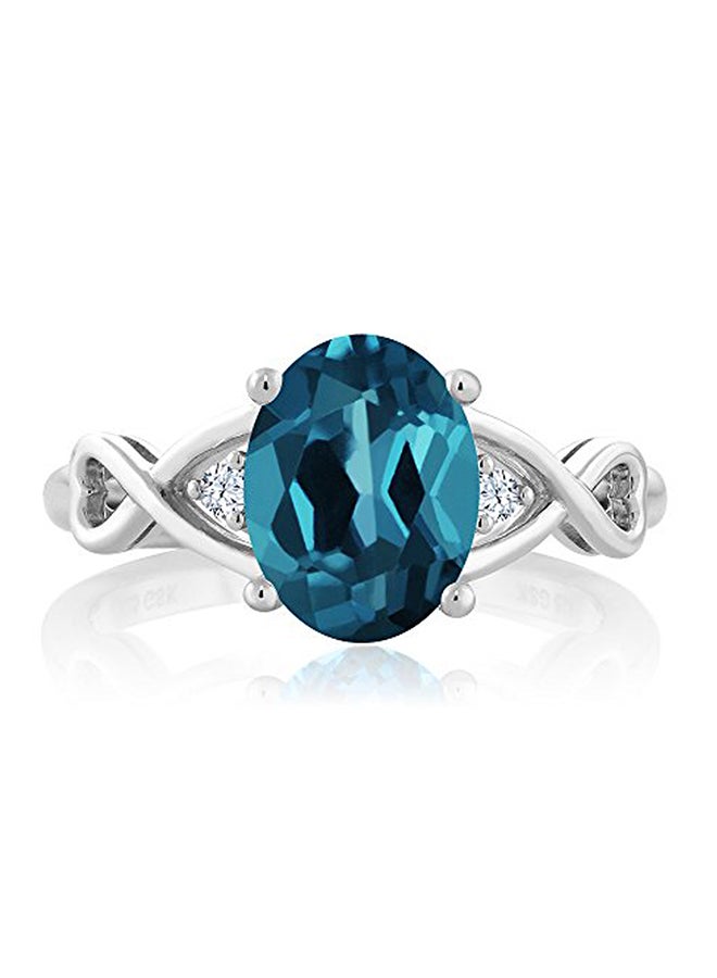 جم ستون كينج خاتم نسائي من الفضة الإسترليني عيار 925 ومرصع بحجر توباز لندن الأزرق الكريم بيضاوي الشكل وبوزن 1.89 قيراط - Image 2