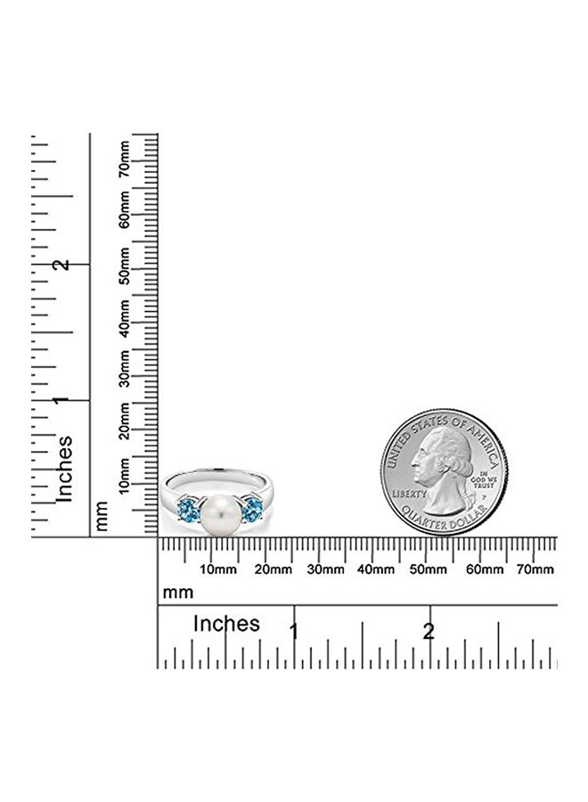 جم ستون كينج خاتم من الفضة الإسترليني عيار 925 مرصع بلؤلؤ الماء العذب والتوباز السويسري بتصميم دائري عيار 1.00 قيراط، لون أزرق - Image 3