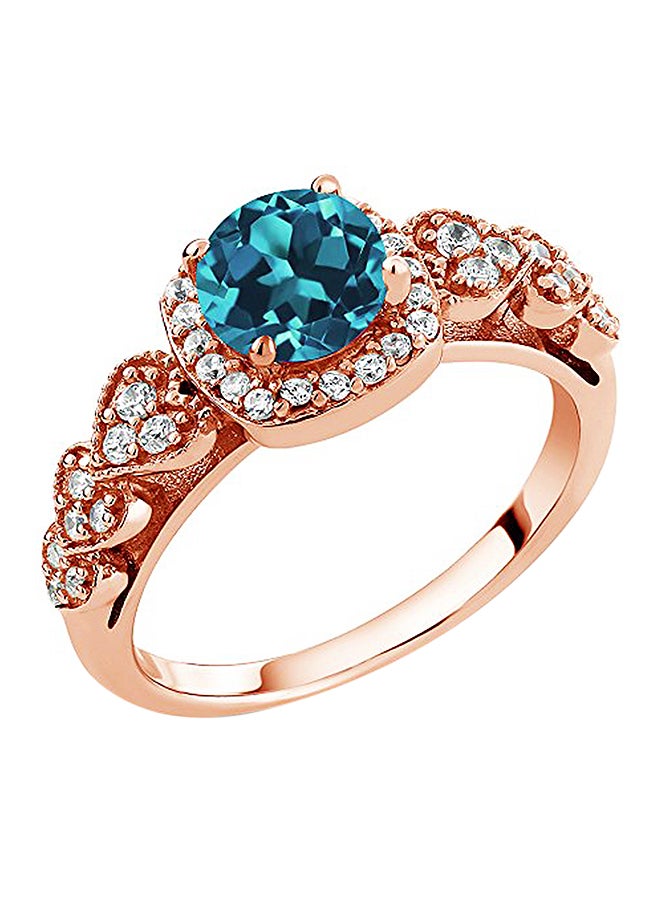 GEM STONE KING 18K Rose Gold Plated Silver London Blue Topaz Ring 1.07 Ctw Round Gemstone Birthstone  - Image 1