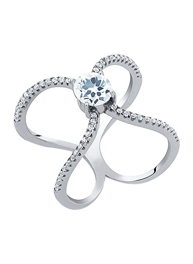 جم ستون كينج خاتم من الفضة الإسترليني عيار 925 وبتصميم متقاطع مرصع بالزمرد ذي اللون الأزرق السماوي - Image 1