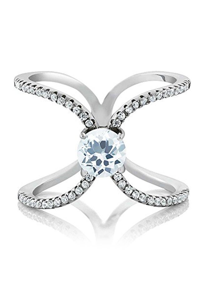 جم ستون كينج خاتم من الفضة الإسترليني عيار 925 وبتصميم متقاطع مرصع بالزمرد ذي اللون الأزرق السماوي - Image 2