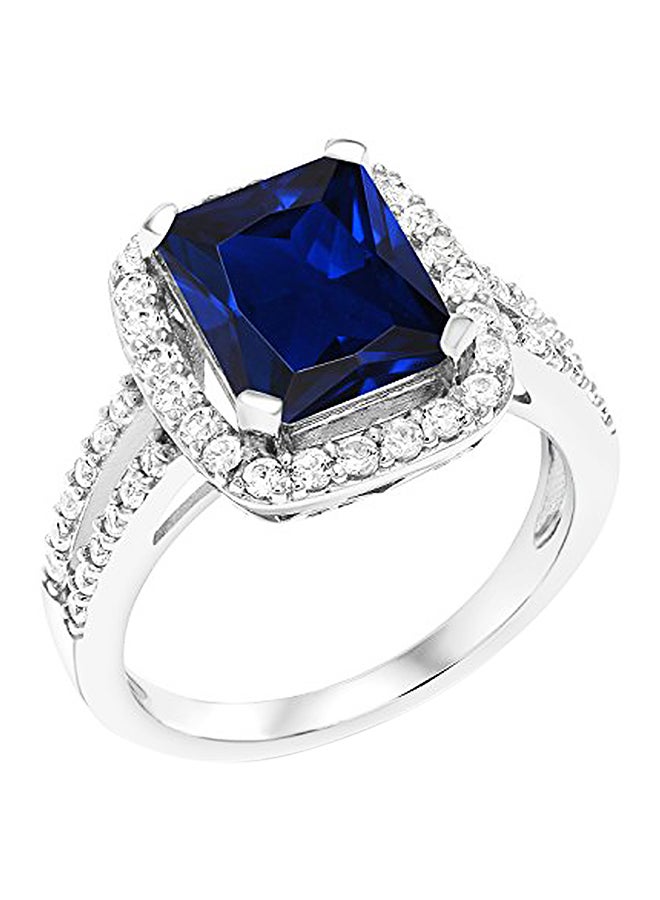 GEM STONE KING 4.62 Ct Emerald cut Blue Simulated Sapphire 925 Sterling Silver Women's Ring  - Image 1