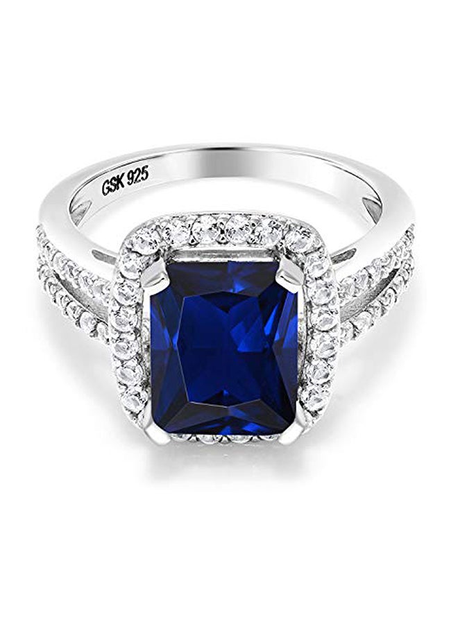 GEM STONE KING 4.62 Ct Emerald cut Blue Simulated Sapphire 925 Sterling Silver Women's Ring  - Image 2