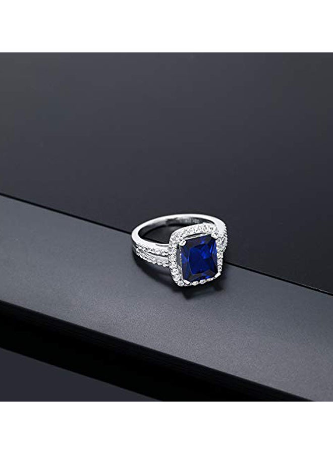 GEM STONE KING 4.62 Ct Emerald cut Blue Simulated Sapphire 925 Sterling Silver Women's Ring  - Image 3