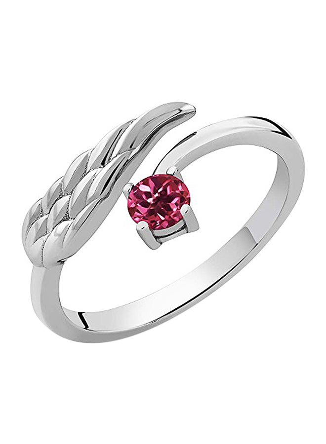 جم ستون كينج خاتم مصنوع من الفضة الإسترليني عيار 925 ومرصع بحجر التورمالين الوردي على شكل جناح للنساء - Image 1