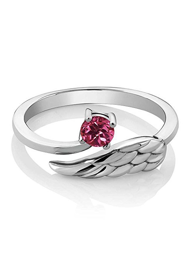 جم ستون كينج خاتم مصنوع من الفضة الإسترليني عيار 925 ومرصع بحجر التورمالين الوردي على شكل جناح للنساء - Image 2