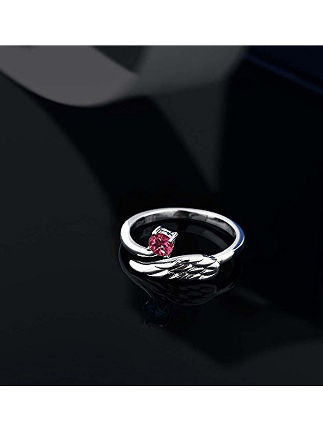 جم ستون كينج خاتم مصنوع من الفضة الإسترليني عيار 925 ومرصع بحجر التورمالين الوردي على شكل جناح للنساء - Image 3