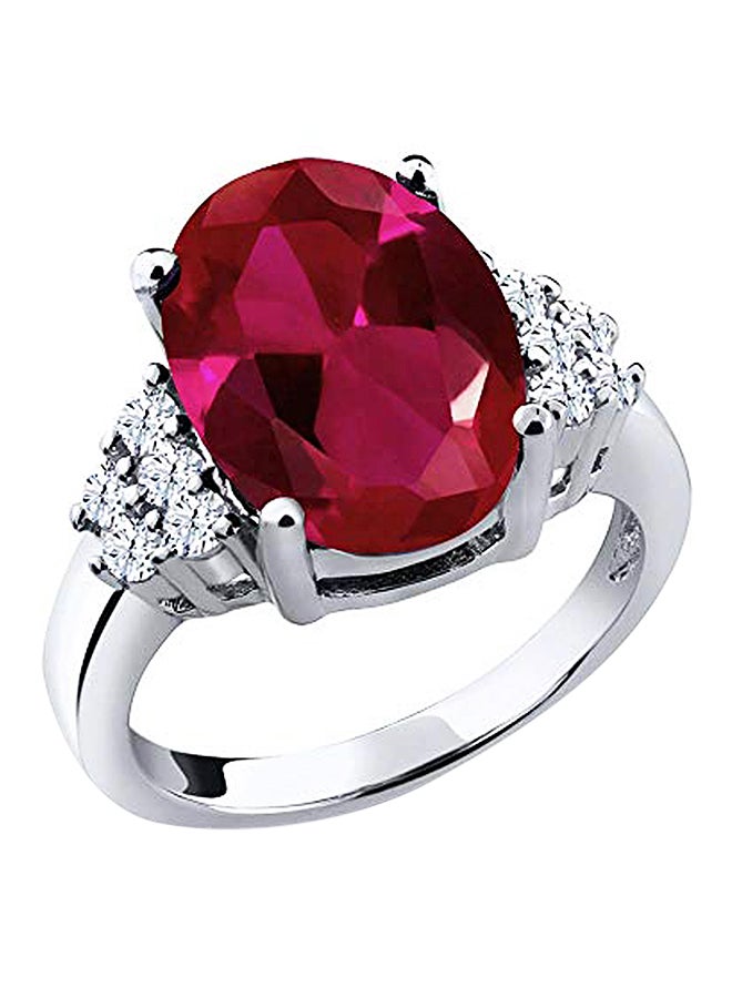 GEM STONE KING 5.40 Ct Oval Red Created Ruby and White Topaz 925 Sterling Silver Women's Ring  - Image 1