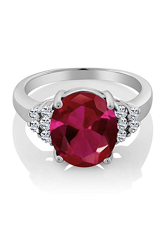 GEM STONE KING 5.40 Ct Oval Red Created Ruby and White Topaz 925 Sterling Silver Women's Ring  - Image 2
