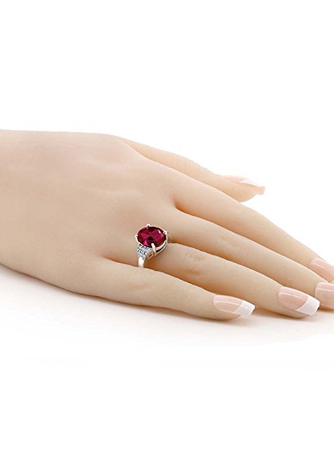 GEM STONE KING 5.40 Ct Oval Red Created Ruby and White Topaz 925 Sterling Silver Women's Ring  - Image 3