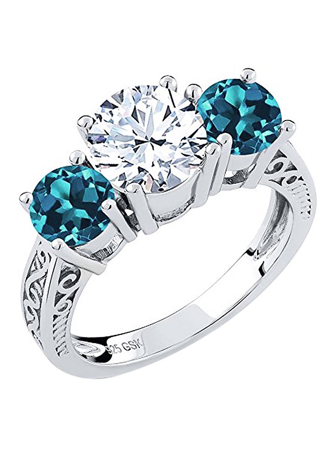 GEM STONE KING 925 Sterling and London Topaz Gemstone Birthstone 3-Stone Ring 2.40 Ct  - Image 1