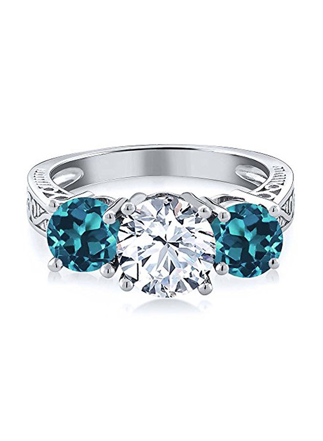 GEM STONE KING 925 Sterling and London Topaz Gemstone Birthstone 3-Stone Ring 2.40 Ct  - Image 2