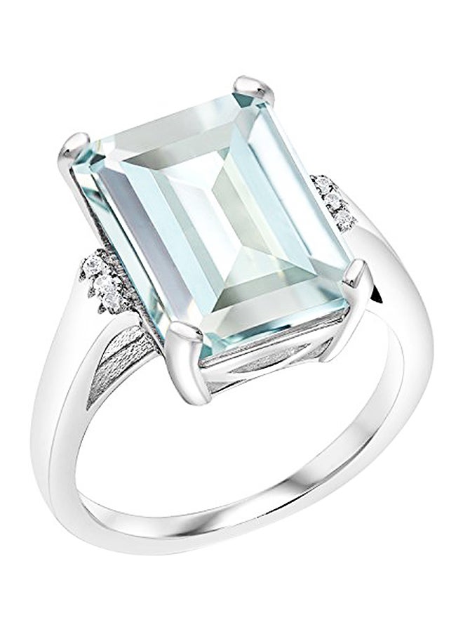 GEM STONE KING 6.71 Ct Emerald Cut Sky Blue Simulated Aquamarine 925 Sterling Silver Women's Ring  - Image 1
