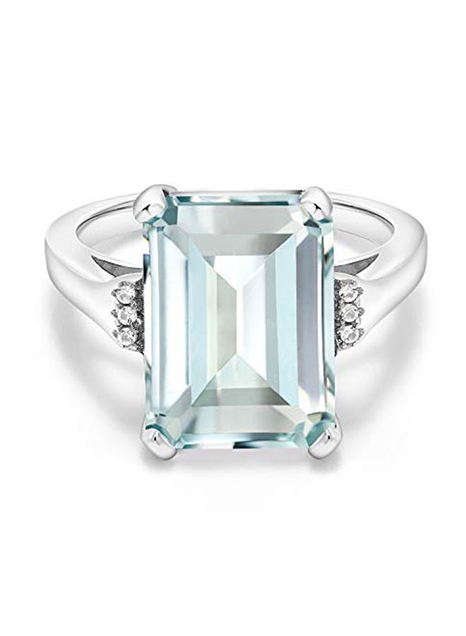 GEM STONE KING 6.71 Ct Emerald Cut Sky Blue Simulated Aquamarine 925 Sterling Silver Women's Ring  - Image 2