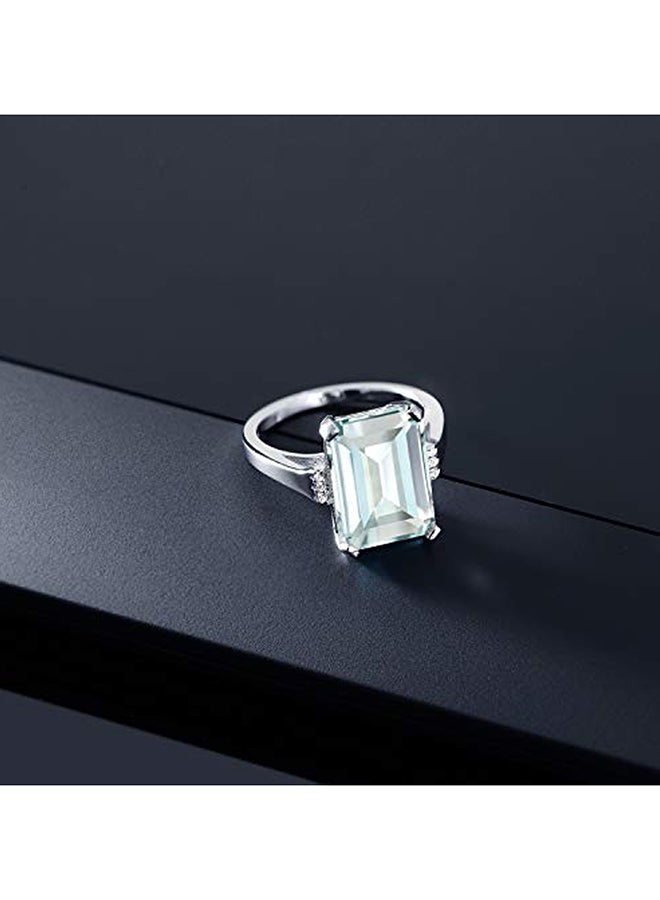 GEM STONE KING 6.71 Ct Emerald Cut Sky Blue Simulated Aquamarine 925 Sterling Silver Women's Ring  - Image 3
