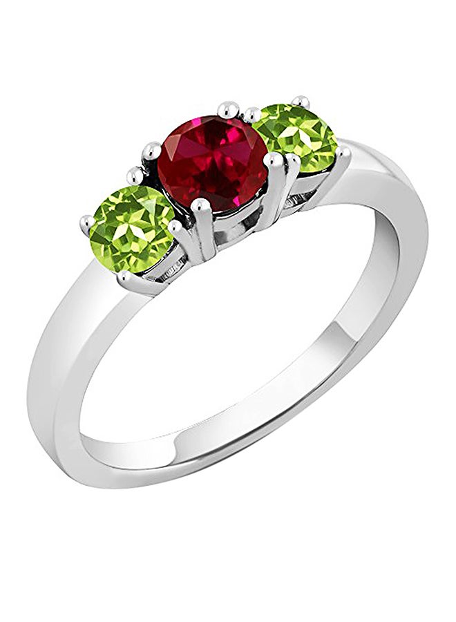 جم ستون كينج خاتم من الفضة الإسترليني عيار 925 للنساء بتصميم مبتكر مرصع بعدد 3 فصوص ياقوت أحمر وزبرجد أخضر - Image 1