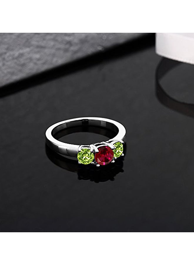 جم ستون كينج خاتم من الفضة الإسترليني عيار 925 للنساء بتصميم مبتكر مرصع بعدد 3 فصوص ياقوت أحمر وزبرجد أخضر - Image 3