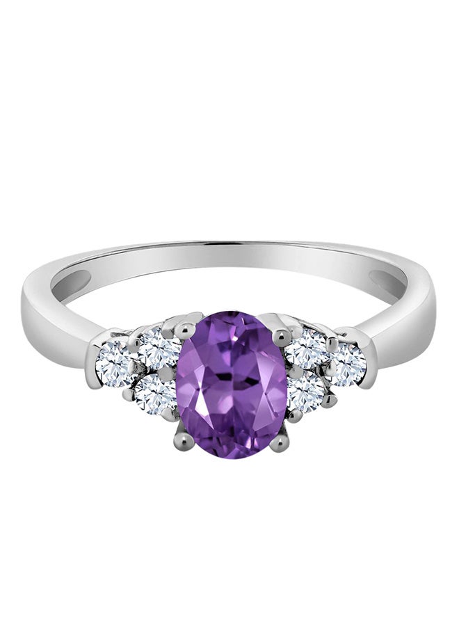 GEM STONE KING Gem Stone King 0.69 Ct Oval Purple Amethyst White Topaz 925 Sterling Silver Gemstone Birthstone Women's Ring  - Image 1