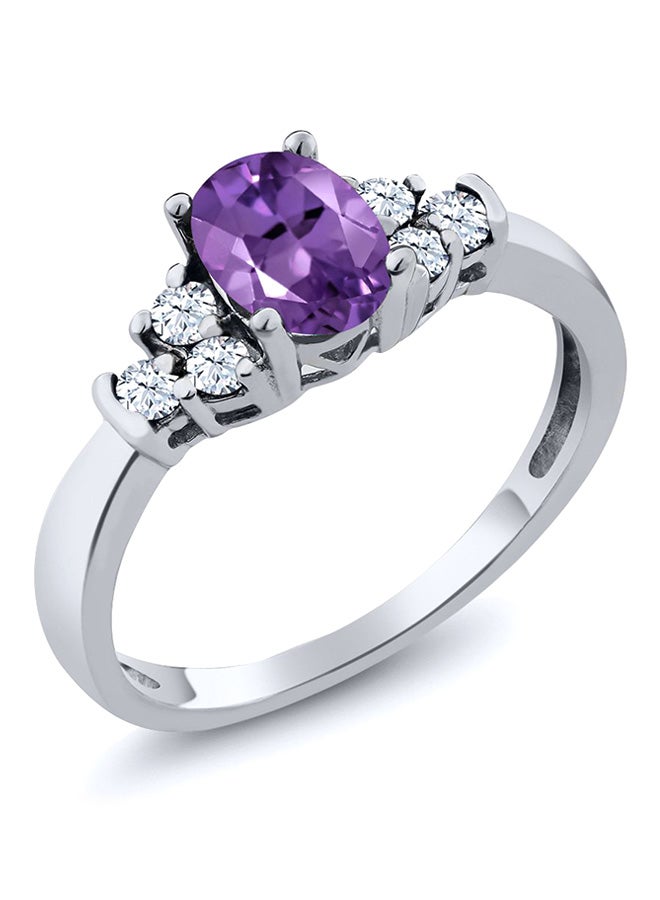GEM STONE KING Gem Stone King 0.69 Ct Oval Purple Amethyst White Topaz 925 Sterling Silver Gemstone Birthstone Women's Ring  - Image 2