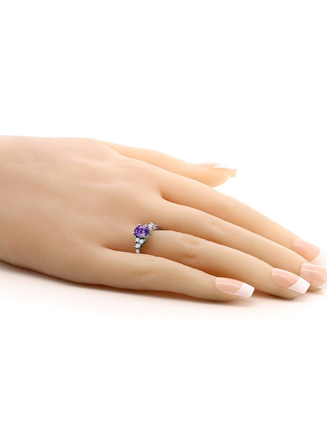 GEM STONE KING Gem Stone King 0.69 Ct Oval Purple Amethyst White Topaz 925 Sterling Silver Gemstone Birthstone Women's Ring  - Image 3