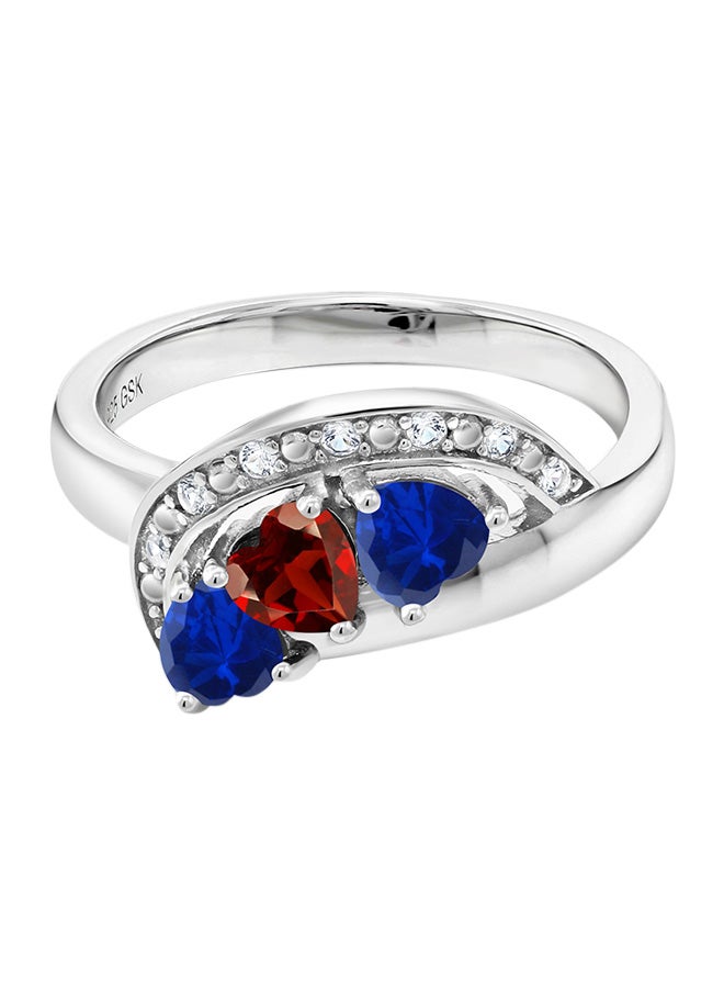 جم ستون كينج خاتم من الفضة الإسترليني عيار 925 مرصع بالياقوت الصناعي الأزرق والعقيق الأحمر على شكل قلب وزن 1.39 قيراط من جيم ستون كينج - Image 1