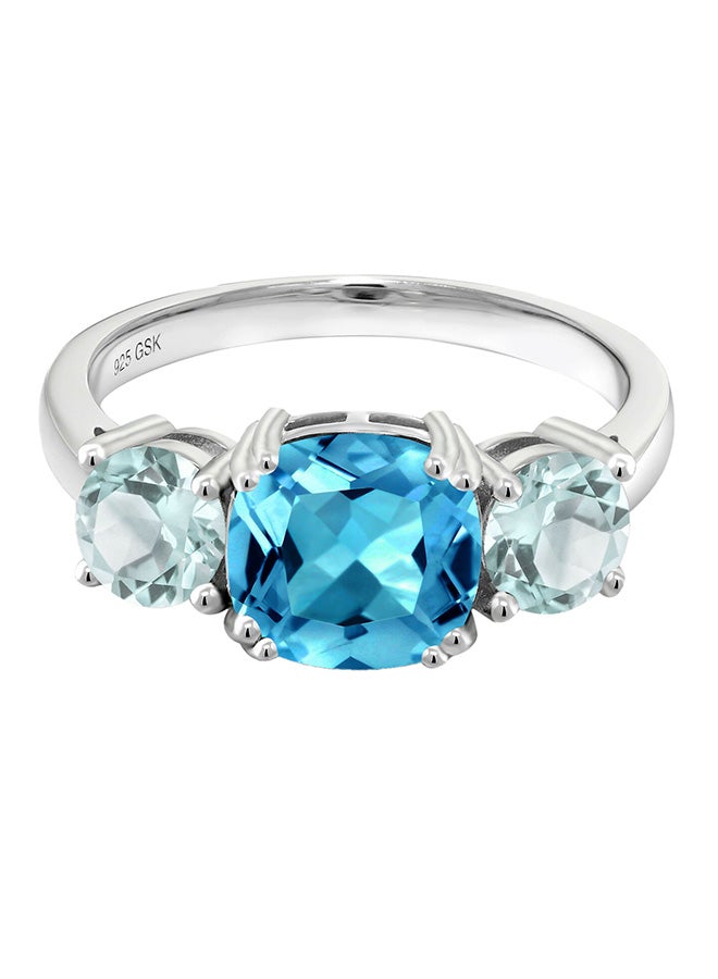 جم ستون كينج خاتم ميجان من الفضة الإسترليني عيار 925 مرصع بحجر التوباز السويسري بوزن 3.74 قيراط بتصميم بيضاوي من جيم ستون كينج - Image 1