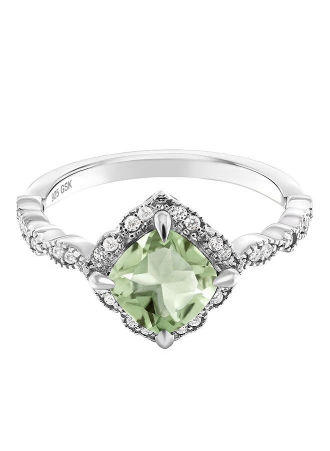 جم ستون كينج خاتم سوليتير مصنوع من الفضة الإسترليني عيار 925 ومرصع بحجر الكوارتز الأخضر بتصميم على شكل وسادة بوزن 1.74 قيراط من جيم ستون كينج - Image 1