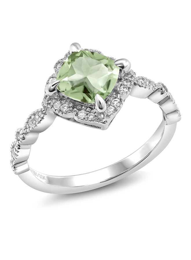 جم ستون كينج خاتم سوليتير مصنوع من الفضة الإسترليني عيار 925 ومرصع بحجر الكوارتز الأخضر بتصميم على شكل وسادة بوزن 1.74 قيراط من جيم ستون كينج - Image 2