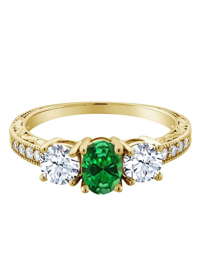 Gem Stone King Gem Stone King 2.22 Ct Oval Green Simulated Emerald 18K Yellow Gold Plated Silver Ring - Image 1