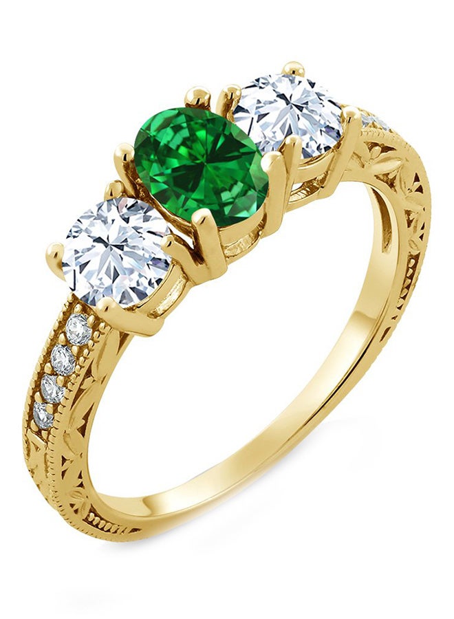 Gem Stone King Gem Stone King 2.22 Ct Oval Green Simulated Emerald 18K Yellow Gold Plated Silver Ring - Image 2