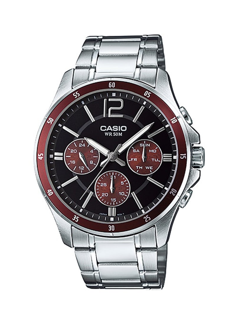 كاسيو ساعة يد كرونوغراف بسوار معدني طراز MTP-1374D-5A - قياس 44 مم - لون فضي للرجال - Image 1