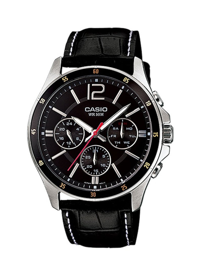 CASIO Men's Leather Chronograph Wrist Watch MTP-1374L-1 - 42 mm - Black - Image 1