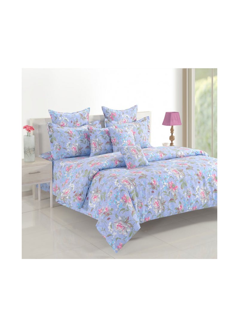 Swayam Sparkle Collection Flat Sheet with Pillow Case Cotton Blue/Pink 