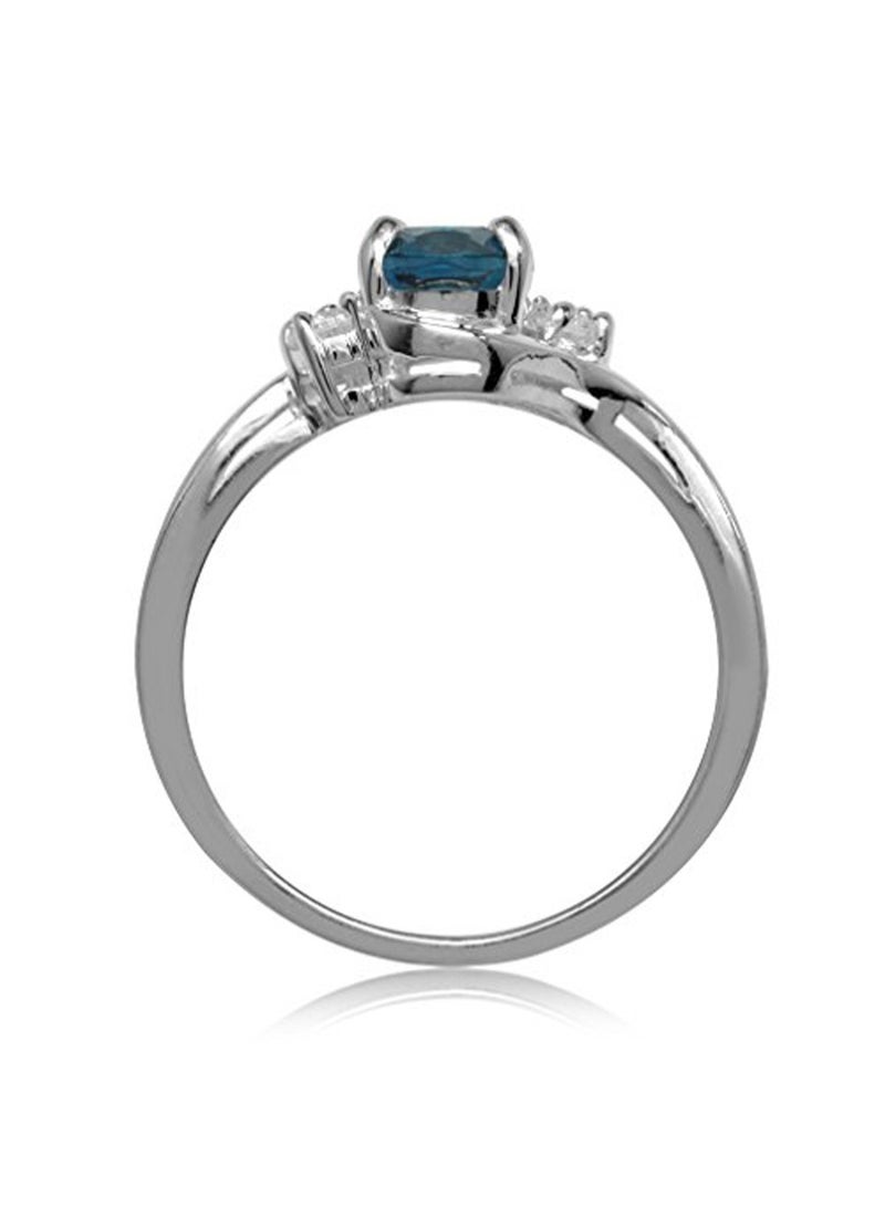 Silvershake - 925 Sterling Silver Oval Engagement Ring With Topaz - Image 1